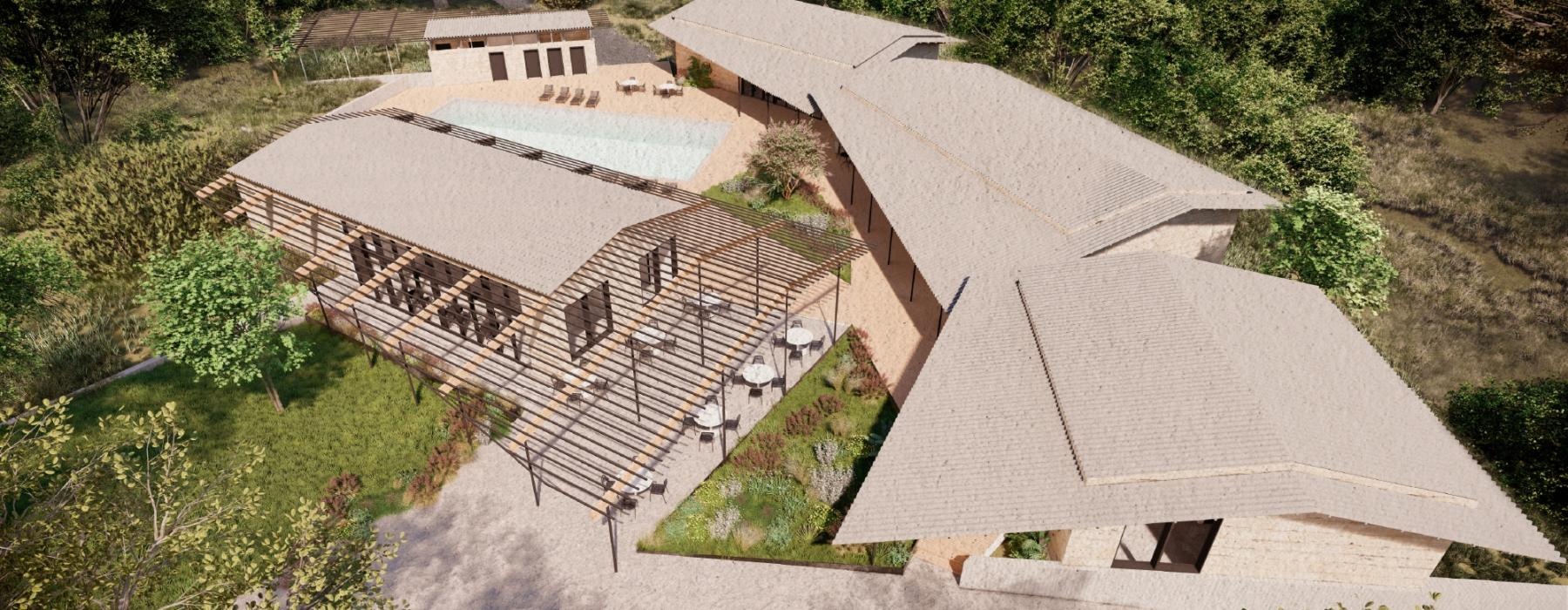 a building with a pool