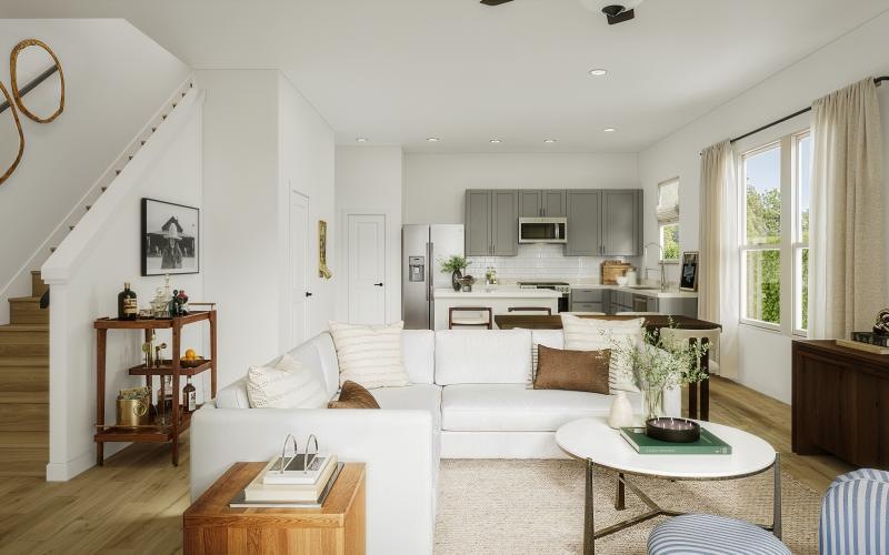a living room with a white couch